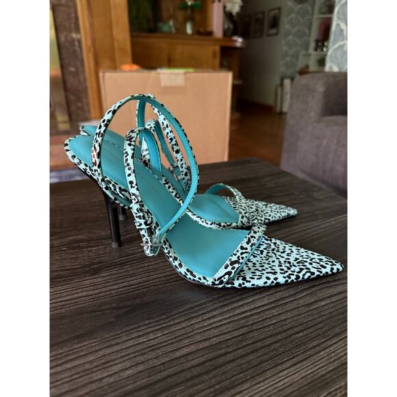 NWOT GOOD AMERICAN Blue Leather Candy Leopard Sandals Sz. 7 - Picture 9 of 9